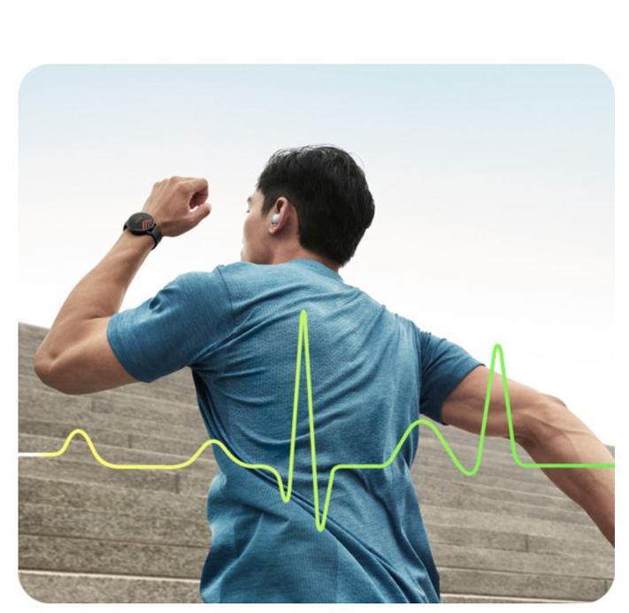 A man is running. And his ECG is displayed.